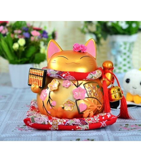 7.5吋高金色亞光算盤正版招財貓儲蓄罐陶瓷結婚擺件